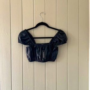 Glassons Faux Leather Super Cropped Off The Shoulder Black Top Size Small